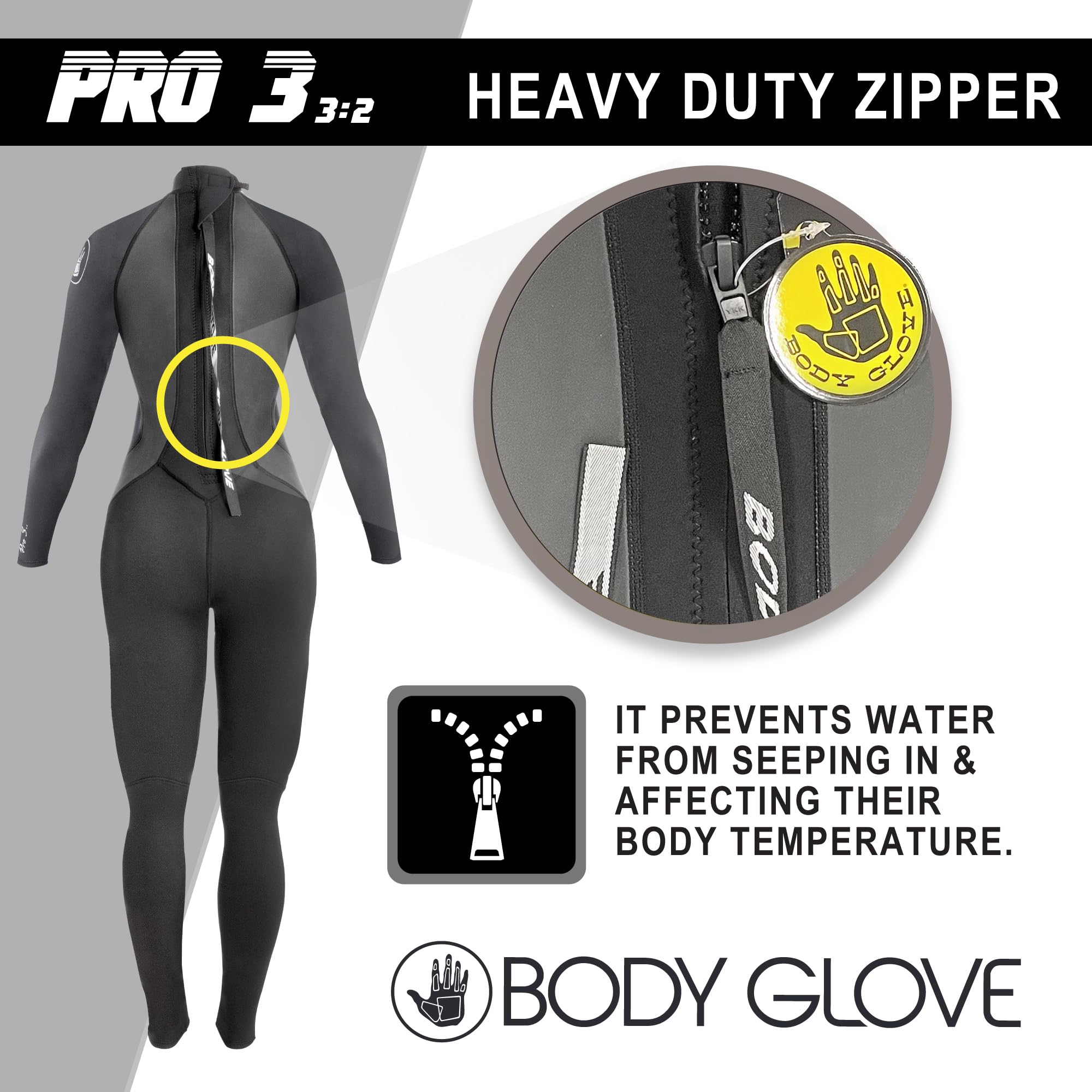 Amazon | Body Glove Pro3 Women's Full Suit 3/2mm Black Back Zip